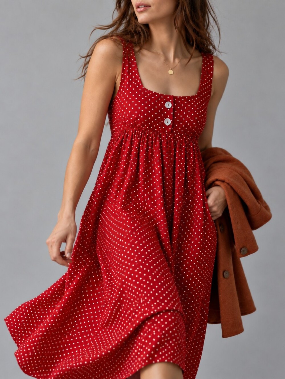 Vintage Express Red White Polka Dot Rayon Maxi Dress Womens Size Petite XS